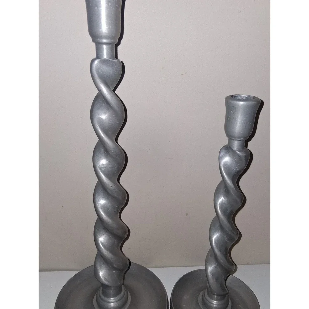Arthur Court 1987 Twisted Spiral Candlesticks Set of 2 Pewter Tone Mid Century